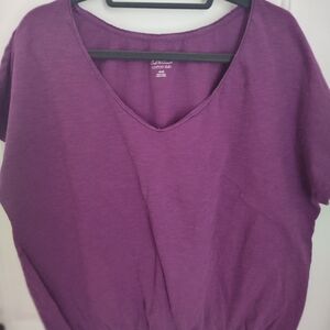 Lane Bryant Purple Cotton Slub V-Neck Short Sleeve Top